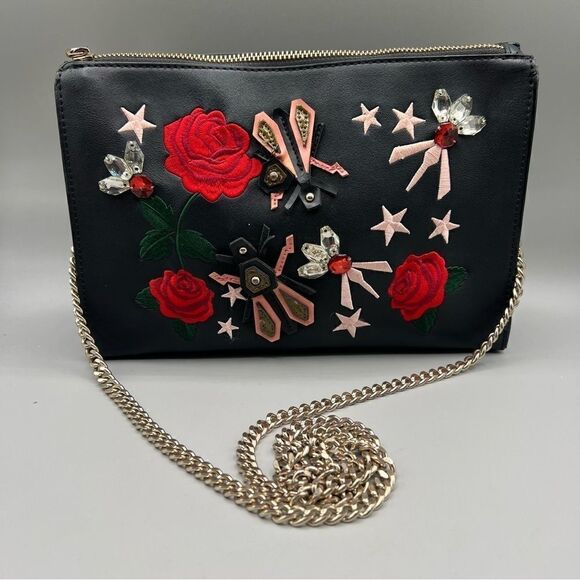 Zara Rose Embroidered Gold Chain Crossbody - Picture 2 of 10
